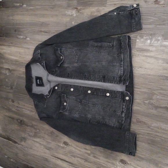 ZARA Black Denim Jacket Black Ligh Wash Size L - Picture 4 of 16